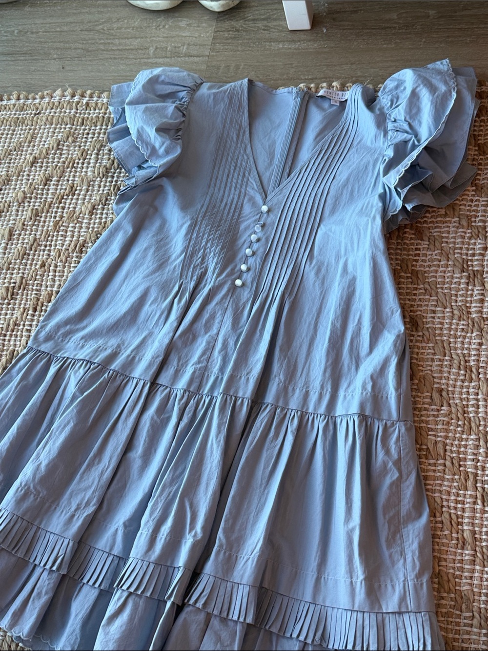 HUNTER BELL Pale Blue Ruffled Tiered Mini Dress